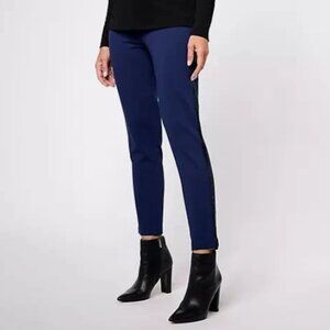 Joan Rivers Red Carpet Knit Ankle Pant w/ Sequin Side-Navy-Petite 1X-A623964